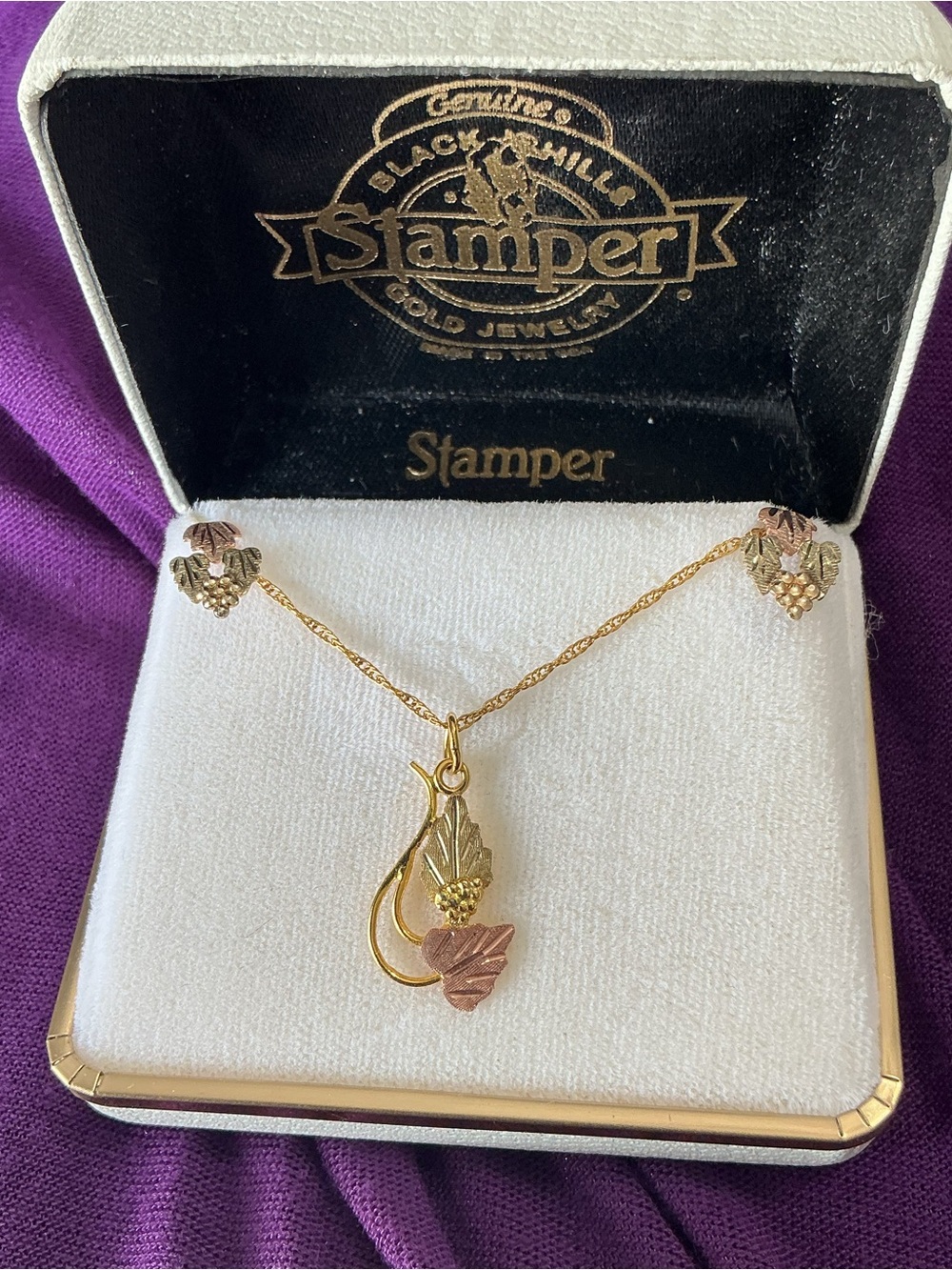 12K BLACK HILLS GOLD Necklace 10K Earrings STAMPER Box